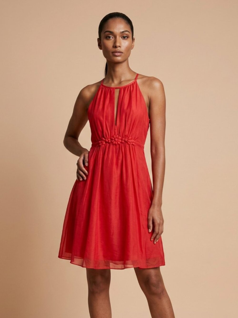 ESLEY Red Silk Blend Sleeveless Mini Dress Sz M
